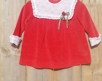 Vintage Good Lad Velvet Red Dress Baby Girl Size 12 Months
