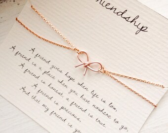Friendship, friendship bracelet, bow bracelet, rose gold bow bracelet, best friend bracelet, best friend jewelry, friendship quote bracelet