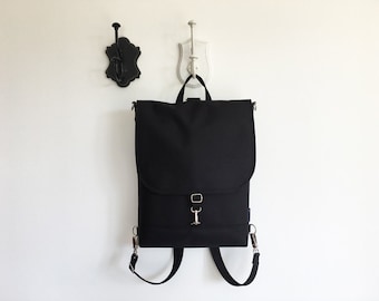 Vegan Black Backpack, Waterproof Functional Bag, Rucksack