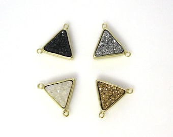 Gold Plated Agate Titanium Triangle Druzy Connector for Necklace in Gold, Silver, Black, or White - Wholesale SKU: 292288