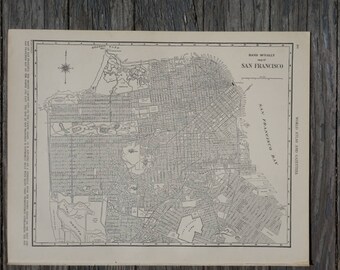 San Francisco Map / Vintage Map Decor / City Map Wall Art / Antique Map Wall Hanging / California Map Retro Travel Decor