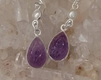Carved Amethyst Earrings