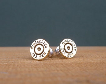 223 Winchester Remington bullet earrings | sterling silver studs | gift for him or her | bullet studs