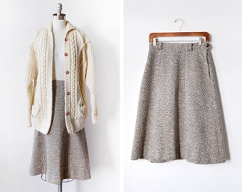 70s flecked wool skirt, vintage brown + white wool midi skirt, a-line 1970s skirt, small