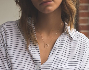Moon Necklace • Upside Down Moon Necklace • Dainty Gold Double Horn Necklace in 14k Gold Fill, Sterling or Rose Gold Fill, LN131