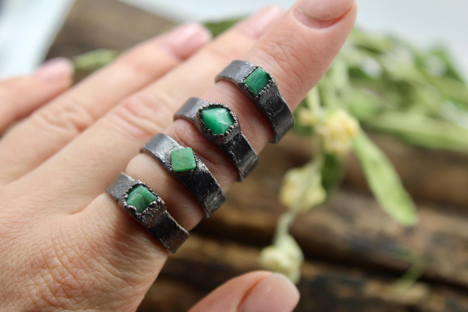 Raw emerald ring / May raw ring / Green raw ring / Rough