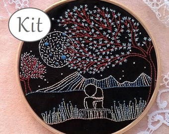 Embroidery kit - hand embroidery kit - beginner stitching kit - modern needlecraft kit - needlepoint kits - Valentines day diy gift