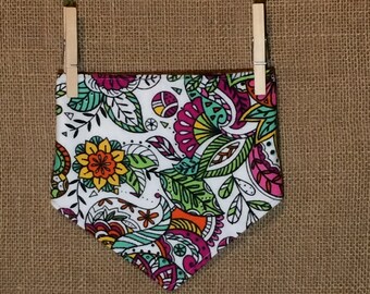 Floral, colourful mandala style flannel bandana bib