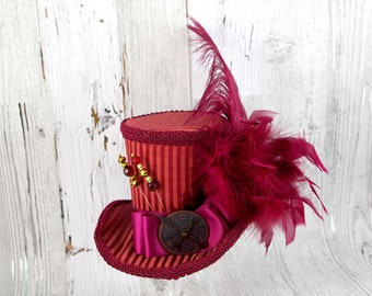 Burgundy Red Steampunk Empress Collection Large Mini Top Hat Fascinator, Alice in Wonderland, Mad Hatter Tea Party, Derby Hat