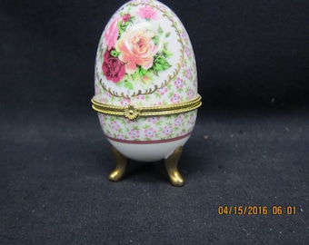 Egg Shaped Trinket Box with Floral Design
