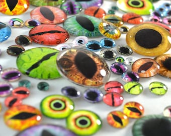 Glass Eye Overstock Wholesale Lot 10 Cabochons in Random Designs - Choose Size 6mm 8mm 10mm 16mm 25mm 30mm - For Taxidermy or Jewelry Making