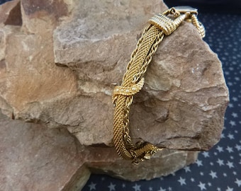Goldette Mesh and Chain Victorian Revival Vintage Bracelet with Faux Seed Pearls circa l960s