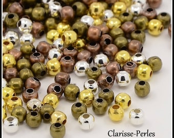 100 round metal beads multicolor spacer 3mm hole 1.2 mm