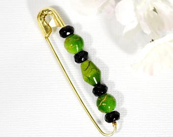 Green Scarf Pin Wrap Skirt Pin Beaded Shawl Pin Green Black Pin Hijab Pin Sarong Clip