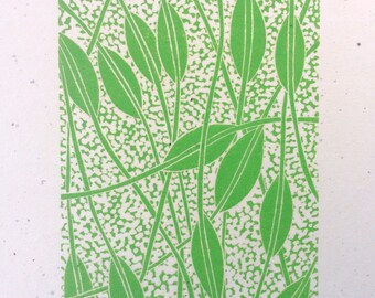 linocut - WEAVING // 8x10 art print // printmaking // block print // green // leaves // vines // original art // wall art