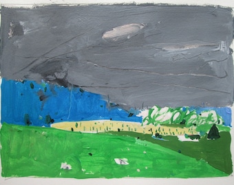 Last Planting, Original Landscape Painting on Paper, Stooshinoff