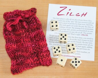 Zilch dice game with handknit bag
