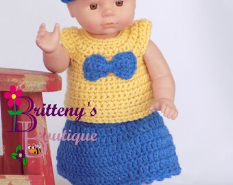Baby Doll Clothes Crochet Baby Doll Clothes Set Crochet Baby Doll Golden Yellow Shirt Denim Skirt Booties Headband Baby Doll Clothing