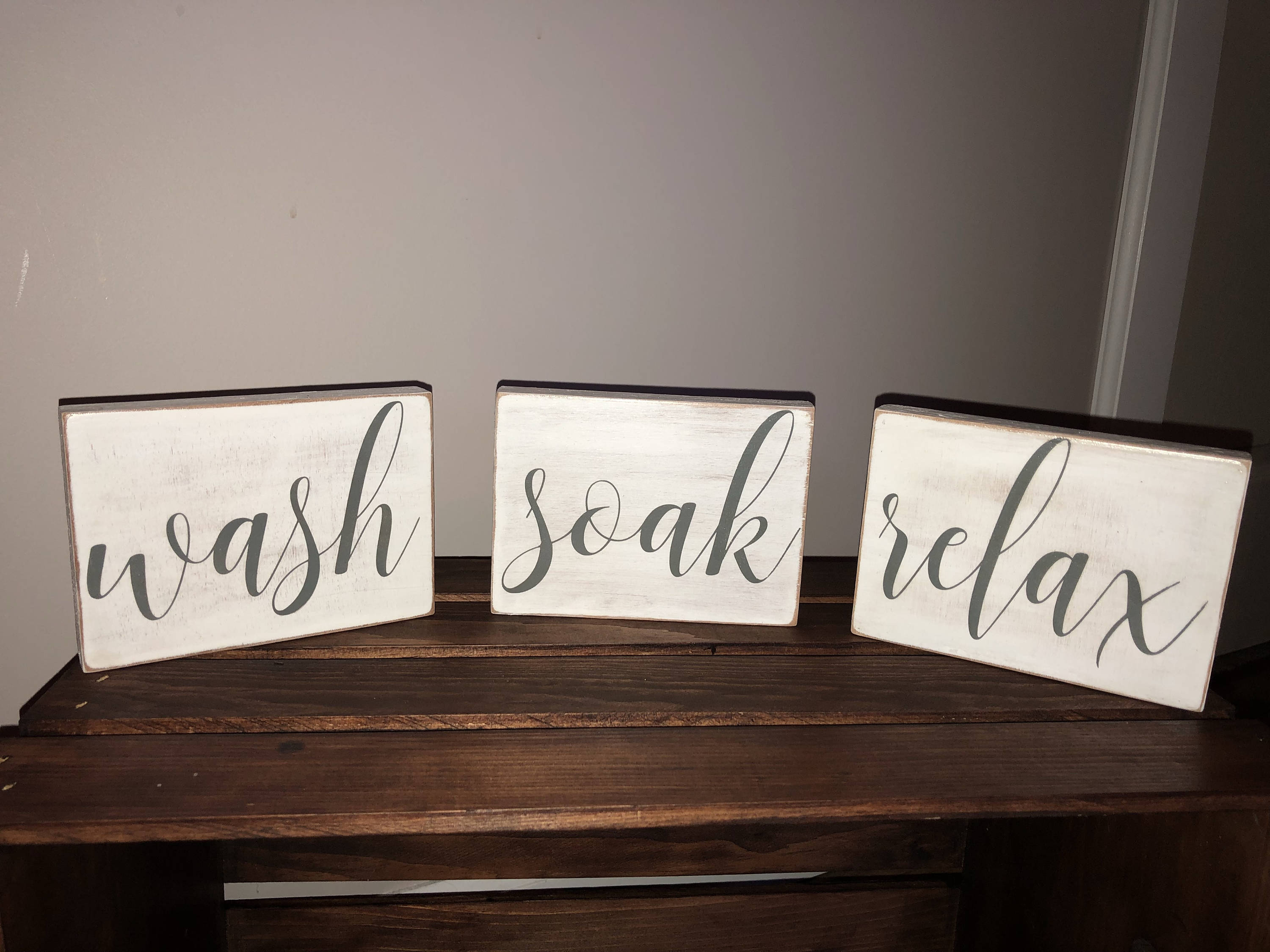 Set Of 3 Bath Signs Home Decor Wooden Zoom