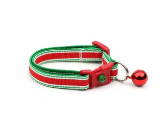 Christmas Cat Collar - Christmas Stripes - Kitten or Large Size