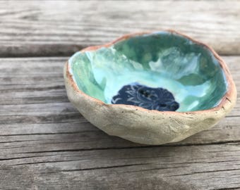 Cutest ring dishes-jewelry bowl in turquoise and black-Turtle Signature Collection-stoneware