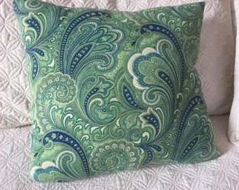 DECORATIVE PILLOW-Navy and Green Paisley