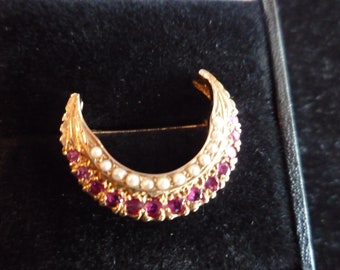 9ct, Ruby and Pearl Brooch.