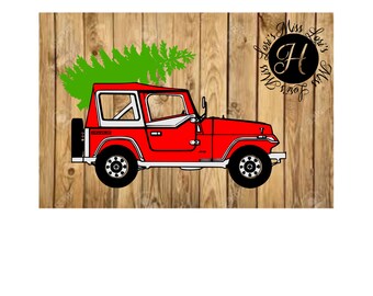 Jeep with Christmas tree SVG DFX Cut file Christmas cut file Red Truck Christmas tree