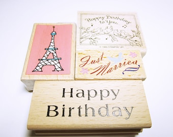 RUBBER STAMPS ASSORTED Wedding Birthday Quote Eiffel Tower Rubber Stamps Wedding Birthday Card Making Rubber Stamp Supplies
