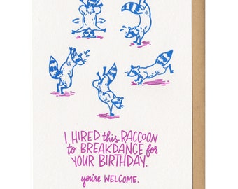 Breakdancing Raccoon Birthday Greeting Card