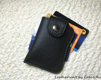 100% hand stitched handmade black cowhide leather business card / credit card / ID / change pouch / case