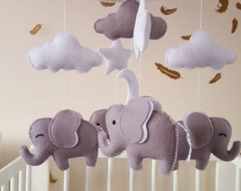Elephant mobile, elephant baby mobile, baby girl mobile,baby shower gift, baby crib mobile