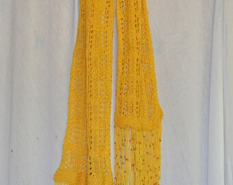Yellow Scarf with Beaded Fringe