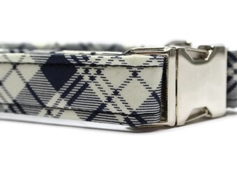 Charcoal Blue Plaid Dog Collar | Your choice of metal buckle or plastic buckle | Plaid Dog Collar | Winter Dog Collar | Boy Dog Collar