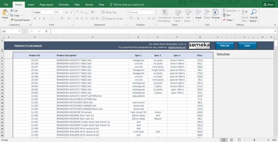 small business price list template