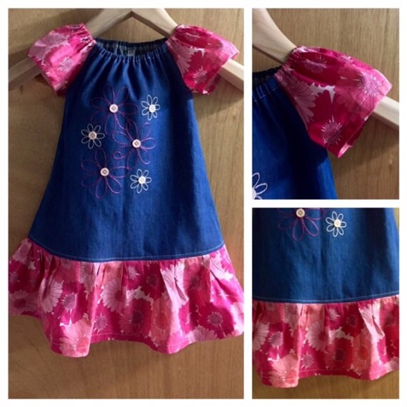 Embroidered Denim Boho Style Peasant Dress size 2t
