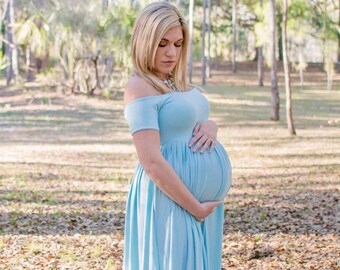 Maternity Dress for Photo Shoot-Maternity Gown-Long Maternity Gown-Maxi Gown-Pregnancy Dress-Straight Neckline-Baby Shower Dress-CLARISSA