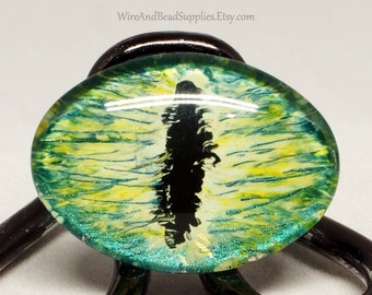 Green Dragon Eye Cabochon Glass Eye 25x18mm Round Hand Painted