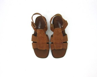 Dark Brown Leather Sandals Strappy Leather Shoes Women's Boho Open Toe Sandals Walking Shoes Vintage Womens Shoes Size 7.5