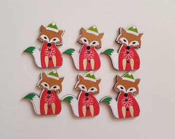 Set of 5 wooden Fox buttons