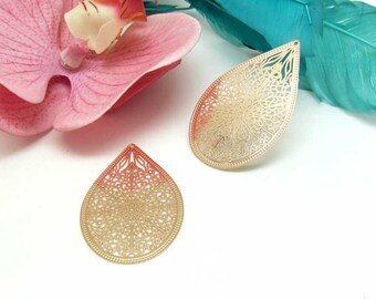 Prints 4 pendants Metal filigree large drop Rose Gold - 48 * 32 mm