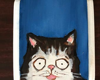 Cat Portrait on Wood #4 Original Painting
