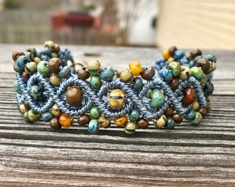 Micro-Macrame Beaded Bracelet - Blue Picasso