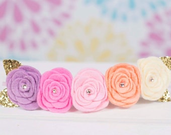 Pastel Five Flower Crown - Felt Flower Crown - Newborn Photo Shoot Prop - Photo Prop