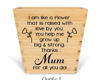 2 QUOTES - 1 POT Customised engraved bamboo plant pot(plant not included) -Unique Mother's Day Gift - postage included in price