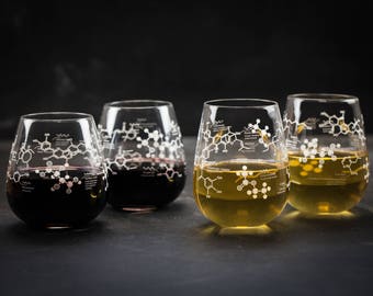 Chemistry of Wine Red & White 4-pack Stemless Glass Set | But First Wine, Girlfriend Gift, Gifts for Men, Gifts for her, Wine Science
