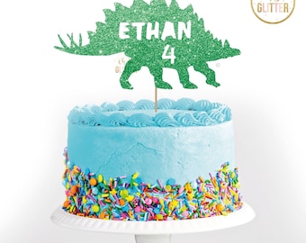 Ethan 4 Dinosaur, birthday, Green cake topper, glitter cake topper, custom, personalised, 1,2,3,4,5,6, dinosaur,any name, any colour,any age