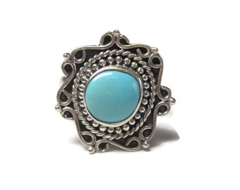 Vintage Balinese Sterling Turquoise Ring Size 6