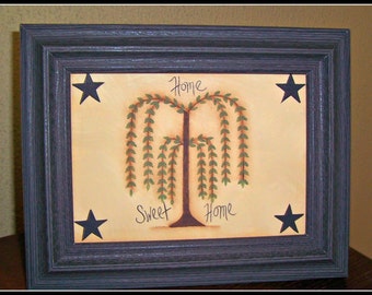 Primitive Willow Tree 5 x 7 Framed Home Sweet Home Picture Home Decor