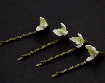 Hair Pins (SET 4), snowdrop hair pins, hair accessories, hairpins for children, bobby pins, snowdrop hair flower